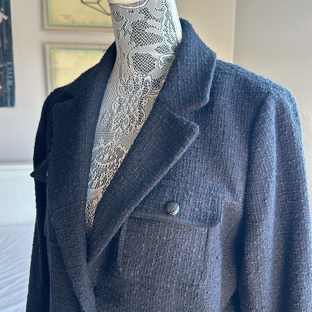 Talbots Black Tweed Button Front Collared Blazer … - image 4